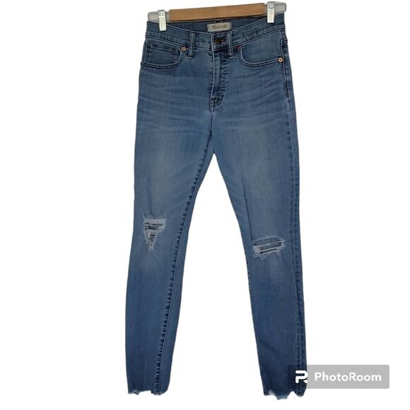 Madewell 9" Mid Rise Skinny Torn Knee Frankie Wash, 26 - Picture 1 of 10